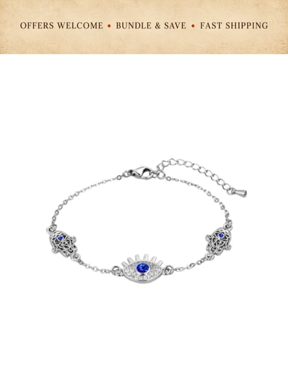 Stainless Steel Hamsa Evil Eye Bracelet Adjustable Chain